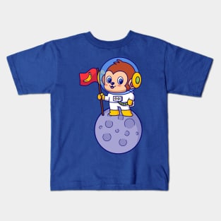 Monkey Astronaut Landing on Moon Kids T-Shirt